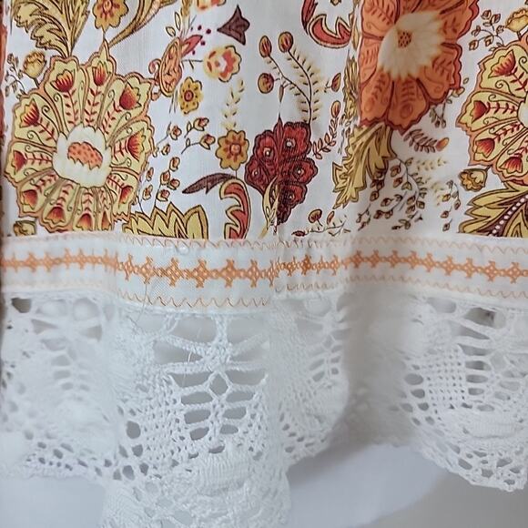 Rachel Zoe Top S Paisley Print Crochet Balloon Sleeve Cropped Linen Peasant - Picture 3 of 15